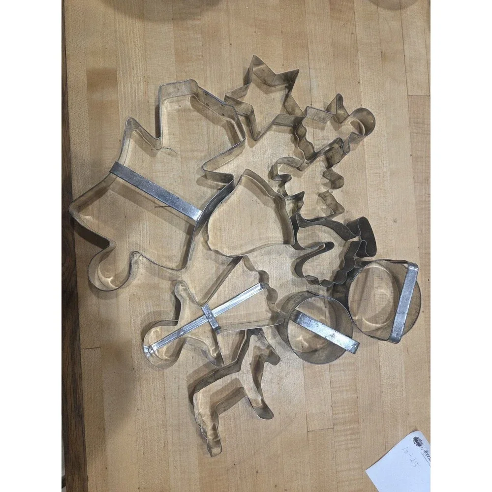 Lot of 10 Vintage Tin Cookie Cutters - Christmas Shapes with Strap Handles